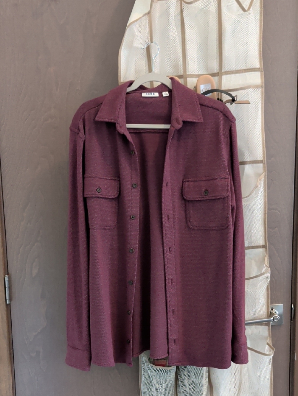 Mens Casual Button-Down Shirt Jacket - Burgundy